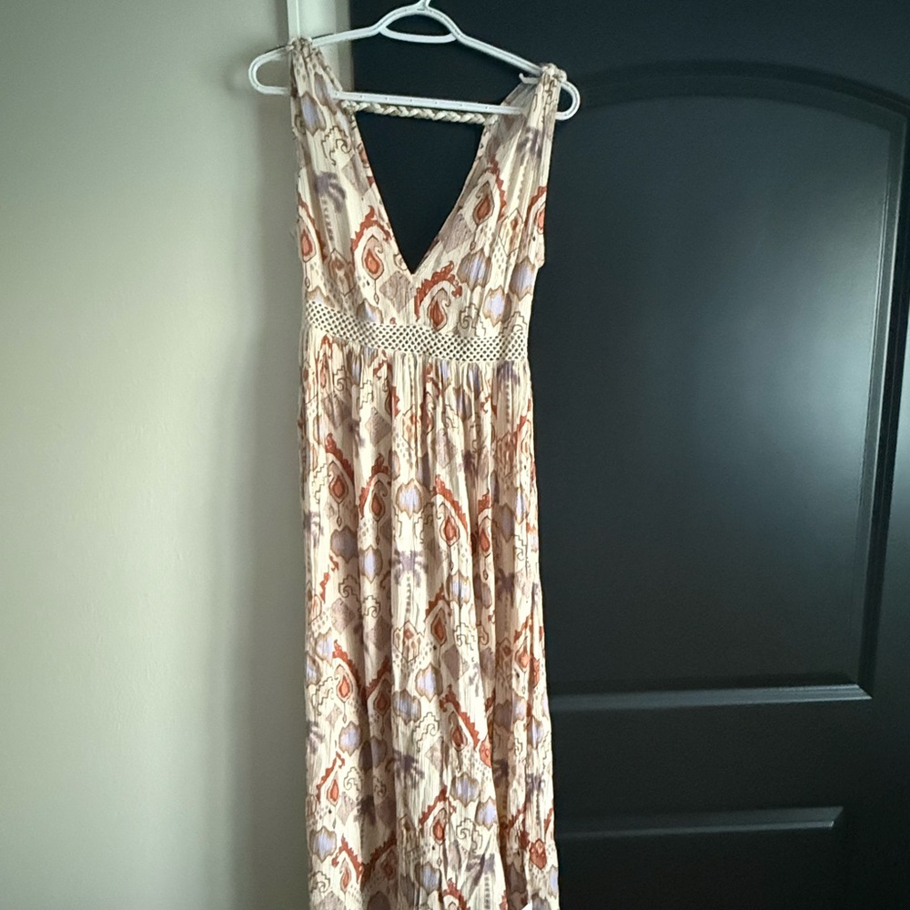 Elegant Cream and Orange Paisley Maxi Dress